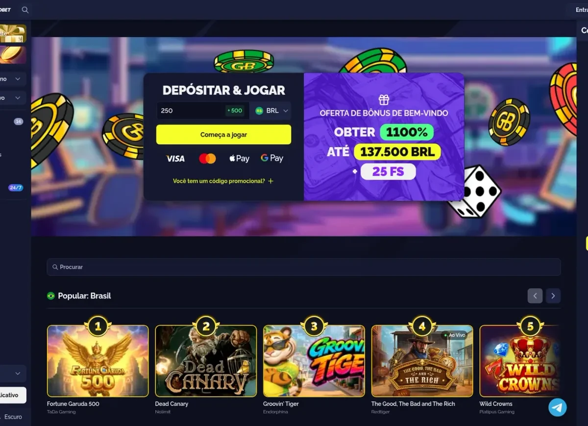 Goldbet: el lobby con la caja de depósito y los juegos populares