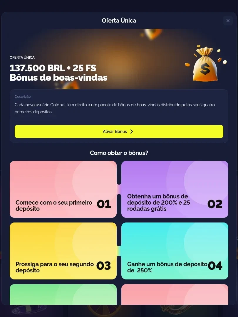 Goldbet: la ventana del paquete de bienvenida, paso a paso